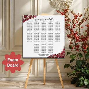 Burgundy Floral 13 Tables Wedding Seating Chart Foam Board