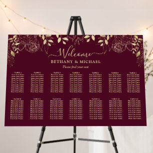 Burgundy Floral 14 Table Wedding Seating Chart Foam Board