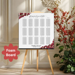 Burgundy Floral 15 Tables Wedding Seating Chart Foam Board