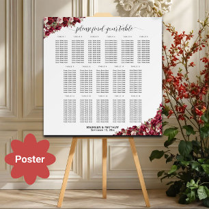 Burgundy Floral 16 Tables Wedding Seating Poster