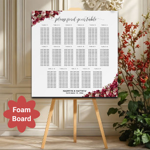 Burgundy Floral 17 Tables Wedding Seating Chart Foam Board