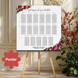 Burgundy Floral 17 Tables Wedding Seating Poster