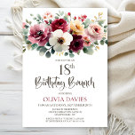 Burgundy Floral 18th Birthday Brunch Invitation<br><div class="desc">Invite your friends and loved ones to your 18th birthday with this burgundy floral invitation. The customizable text area in this invitation template allows you to effortlessly include all the necessary details for your special birthday celebration, including the date, time, venue, and RSVP information. A variety of paper types and...</div>