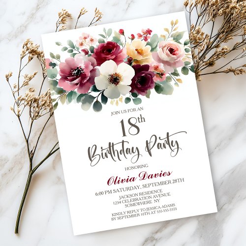 Burgundy Floral 18th Birthday Party