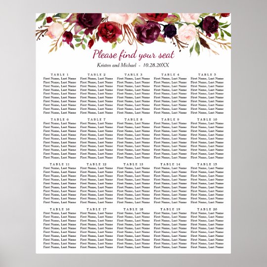 Wedding Seating Chart 20 Tables