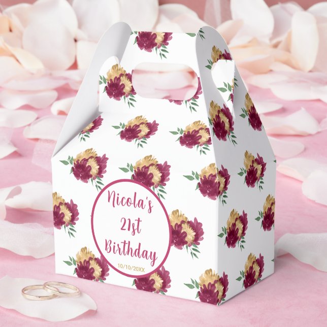 Burgundy Floral 21st Birthday Favor Boxes (Wedding)