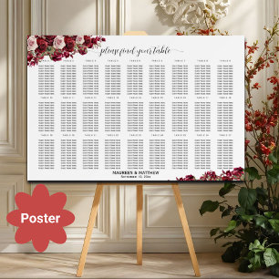 Burgundy Floral 27 Tables Wedding Seating Poster