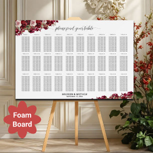 Burgundy Floral 30 Tables Wedding Seating Chart Foam Board