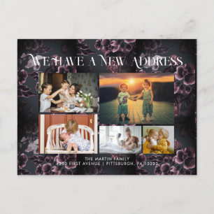 Burgundy floral 5 Photos Moving Announcement Postcard