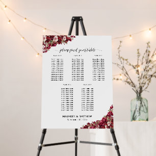 Burgundy Floral 5 Tables Wedding Seating Chart Foam Board