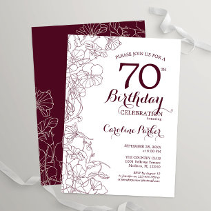 Burgundy Floral 70th Birthday Party Invitation