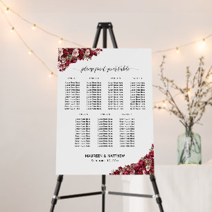 Burgundy Floral 7 Tables Wedding Seating Chart Foam Board