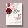 Burgundy Floral 80th Birthday Invitation
