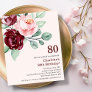 Burgundy Floral 80th Budget Birthday Invitation