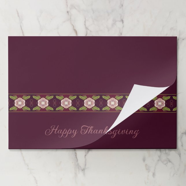 Burgundy Floral Accented Designer Paper Placemats (Folded)