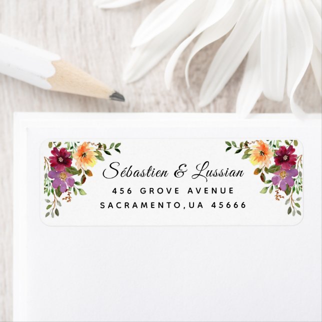Burgundy  Floral | Address labels (Insitu)