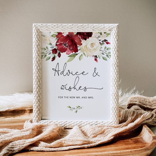 Burgundy floral advice and wishes for Newlyweds   Poster