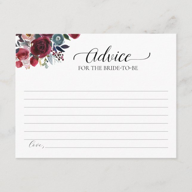Burgundy Floral Advice For The Bride-To-Be Card (Front)