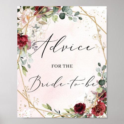 Burgundy floral advice for the bride to be sign