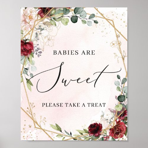 Burgundy floral and gold babies are sweet sign