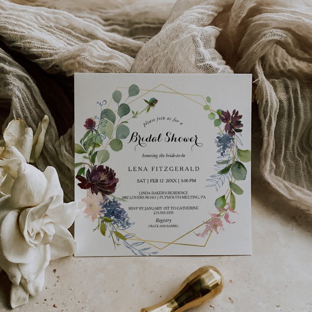 Burgundy Floral and Greenery Bridal Shower Invitation