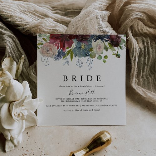 Burgundy Floral and Greenery Bride Bridal Shower Invitation