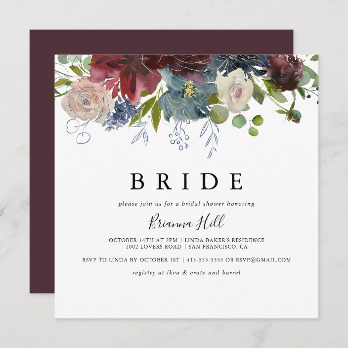 Burgundy Floral and Greenery Bride Bridal Shower Invitation | Zazzle.com