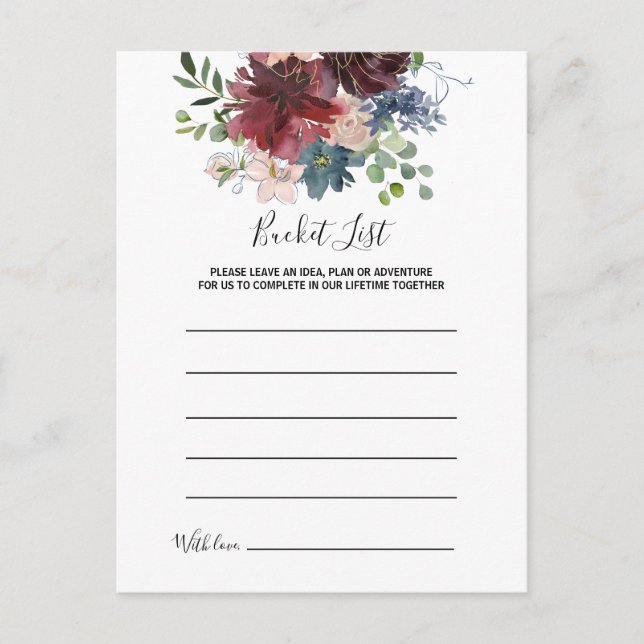 Burgundy Floral and Greenery Bucket List Cards (Front)