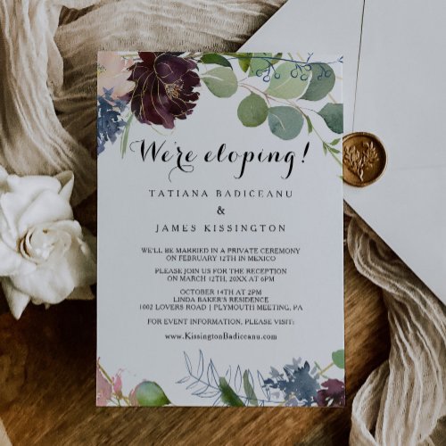 Burgundy Floral and Greenery Elopement Reception Invitation