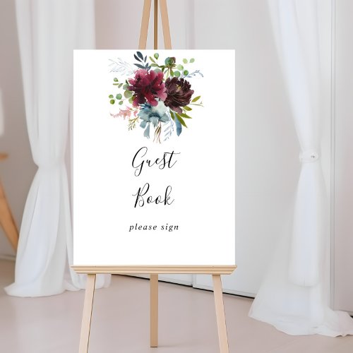 Burgundy Floral and Greenery Guest Book Sign