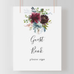 Burgundy Floral and Greenery Guest Book Sign<br><div class="desc">This burgundy floral and greenery guest book sign is perfect for a modern wedding or bridal shower. The elegant boho design features watercolor navy, blush pink and wine shade flowers with artistic penciled details. Make the line of text at the bottom of the sign your own by including the date,...</div>