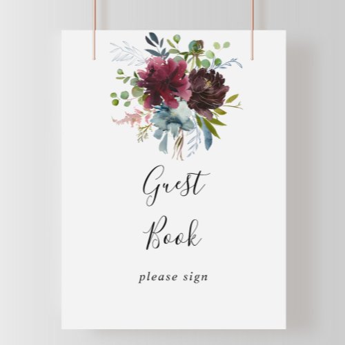 Burgundy Floral and Greenery Guest Book Sign