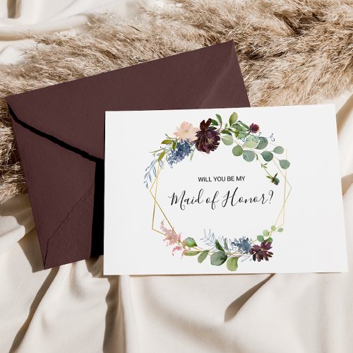 Burgundy Floral and Greenery Maid of Honor Invitation Postcard