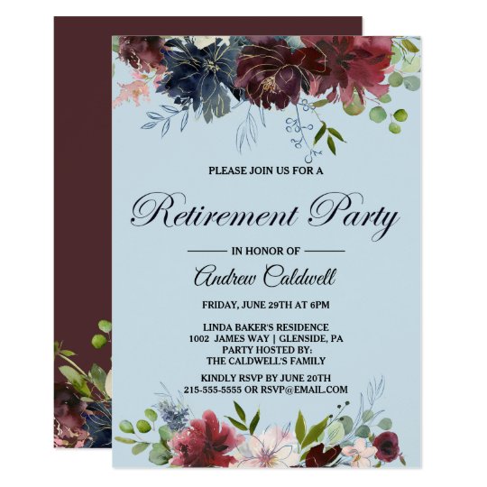 Burgundy Floral and Greenery Retirement Party Invitation | Zazzle.com