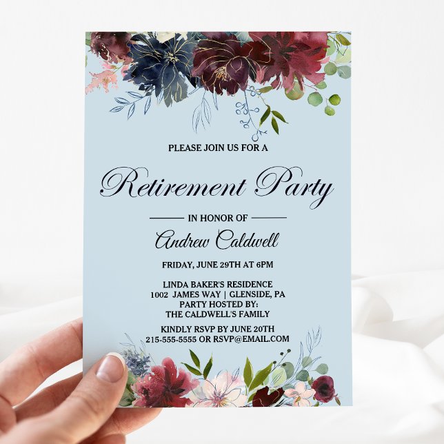 Burgundy Floral and Greenery Retirement Party Invitation (Creator Uploaded)
