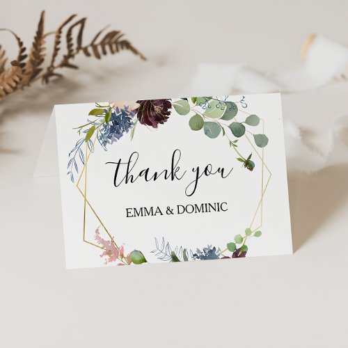 Burgundy Floral and Greenery Thank You Card