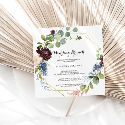 Burgundy Floral and Greenery Wedding Brunch Invitation