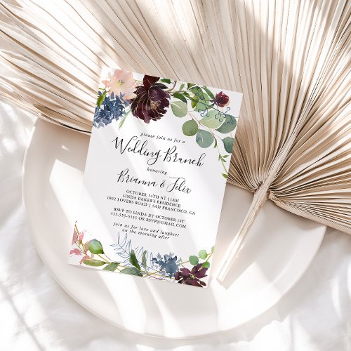 Burgundy Floral and Greenery Wedding Brunch Invitation