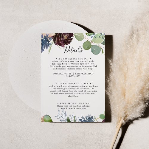 Burgundy Floral and Greenery Wedding Details Enclosure Card