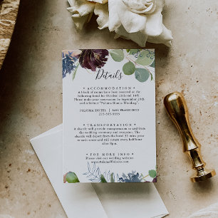 Burgundy Floral and Greenery Wedding Details Enclosure Card