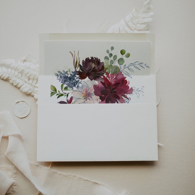 Burgundy Floral and Greenery Wedding Envelope Liner (Creator Uploaded)