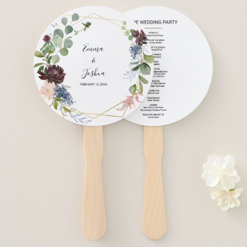 Burgundy Floral and Greenery Wedding Hand Fan