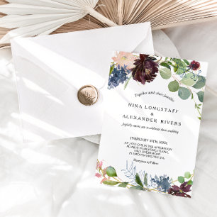 Burgundy Floral and Greenery Wedding Invitation