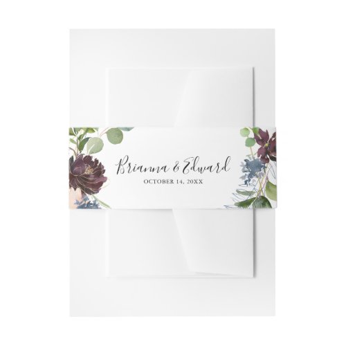 Burgundy Floral and Greenery Wedding Invitation Invitation Belly Band