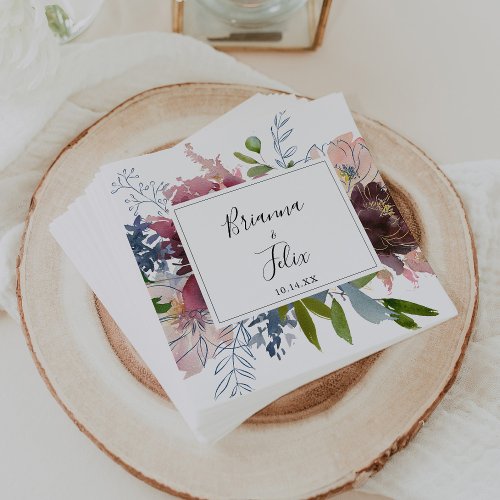 Burgundy Floral and Greenery Wedding Napkin