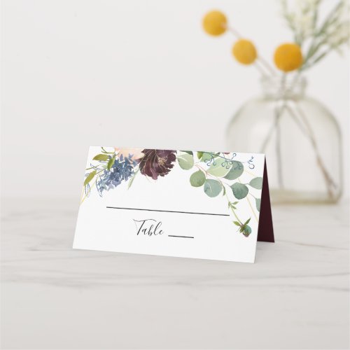 Burgundy Floral and Greenery Wedding Place Card