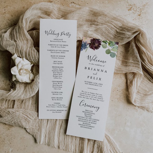Burgundy Floral and Greenery Wedding Program (Creator Uploaded)