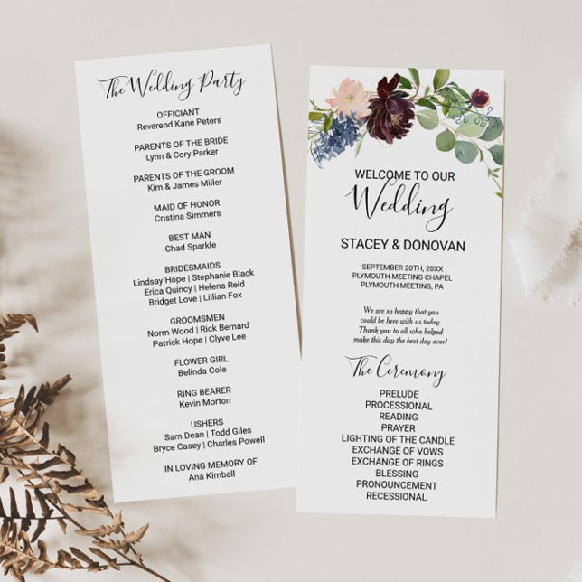 Burgundy Floral and Greenery Wedding Program (Creator Uploaded)