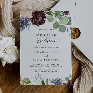 Burgundy Floral and Greenery Wedding Reception Invitation