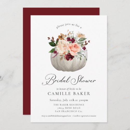 Burgundy Floral and Pumpkin Bridal Shower Invitation